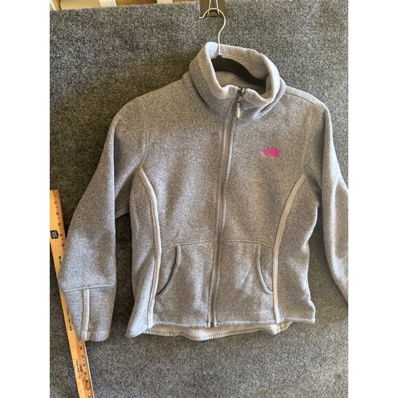The North Face Girls Full-Zip Gray Fleece Jacket With Pink Logo M - Picture 6 of 10